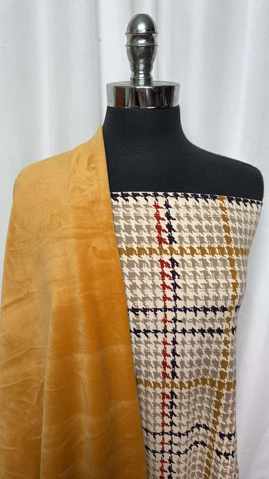 MUSTARD PLUSH/PLAID BUNDLE : 2YD Plaid SBP & 2YD Mustard Velvet Plush (Small flaw...see descr.) : A26912