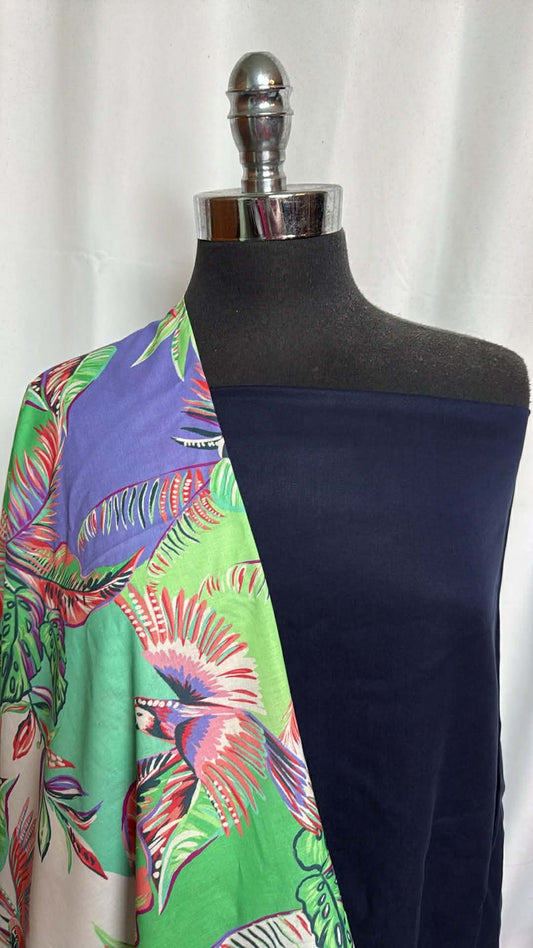 NAVY/PARROT BUNDLE : 2YD Navy Rayon Twill & 2YD Parrot Cotton Lawn : A29784