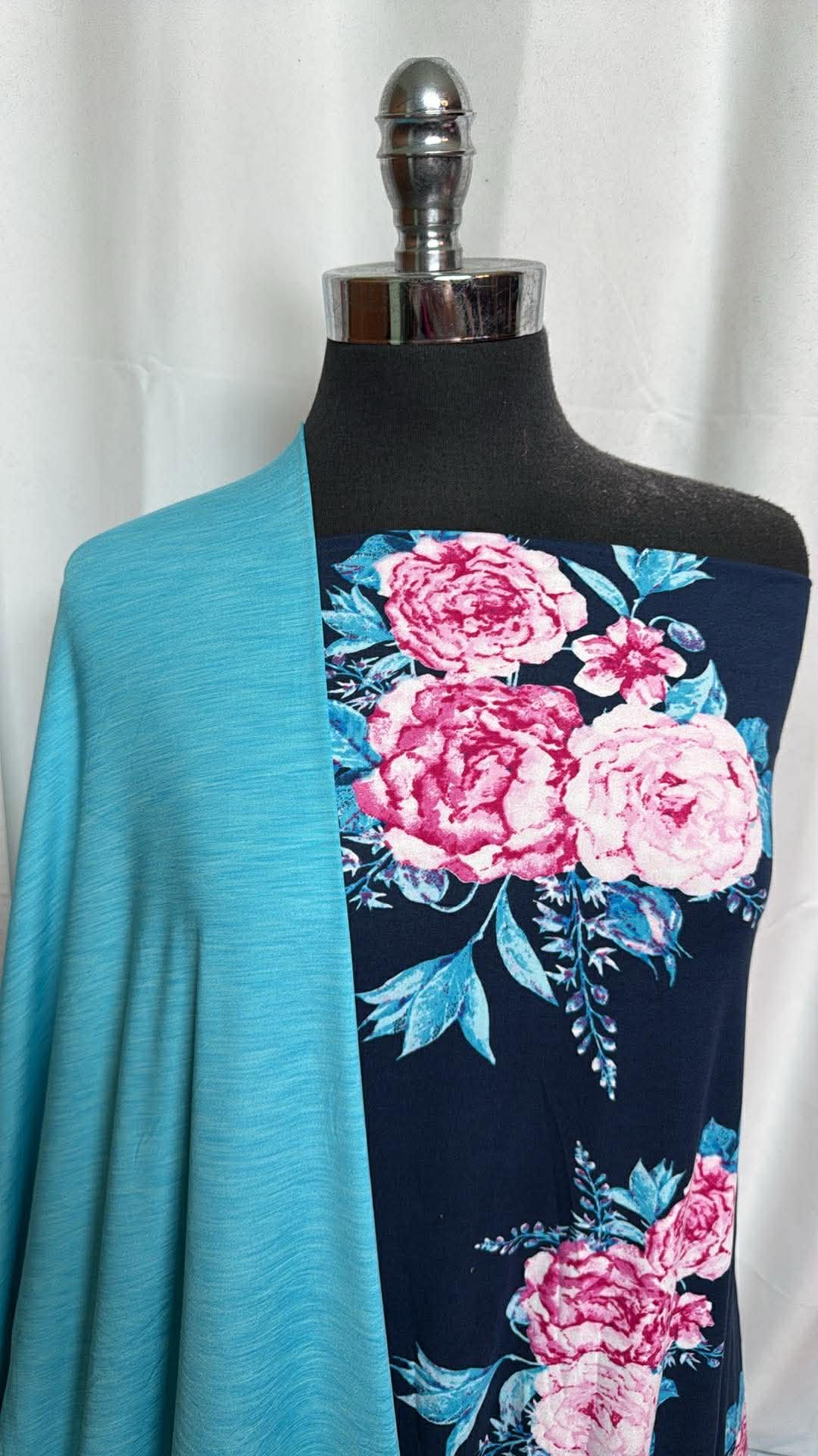 AQUA/NAVY FLORAL BUNDLE : 2YD Navy Floral DBP & 2YD Aqua Top=Weight PF : A29965