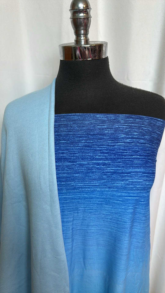 BLUE OMBRE BUNDLE : 2YD Light Blue Sweatshirt Fleece (72" Wide) & 1YD Blue Ombre Single-Brushed PF : A28718