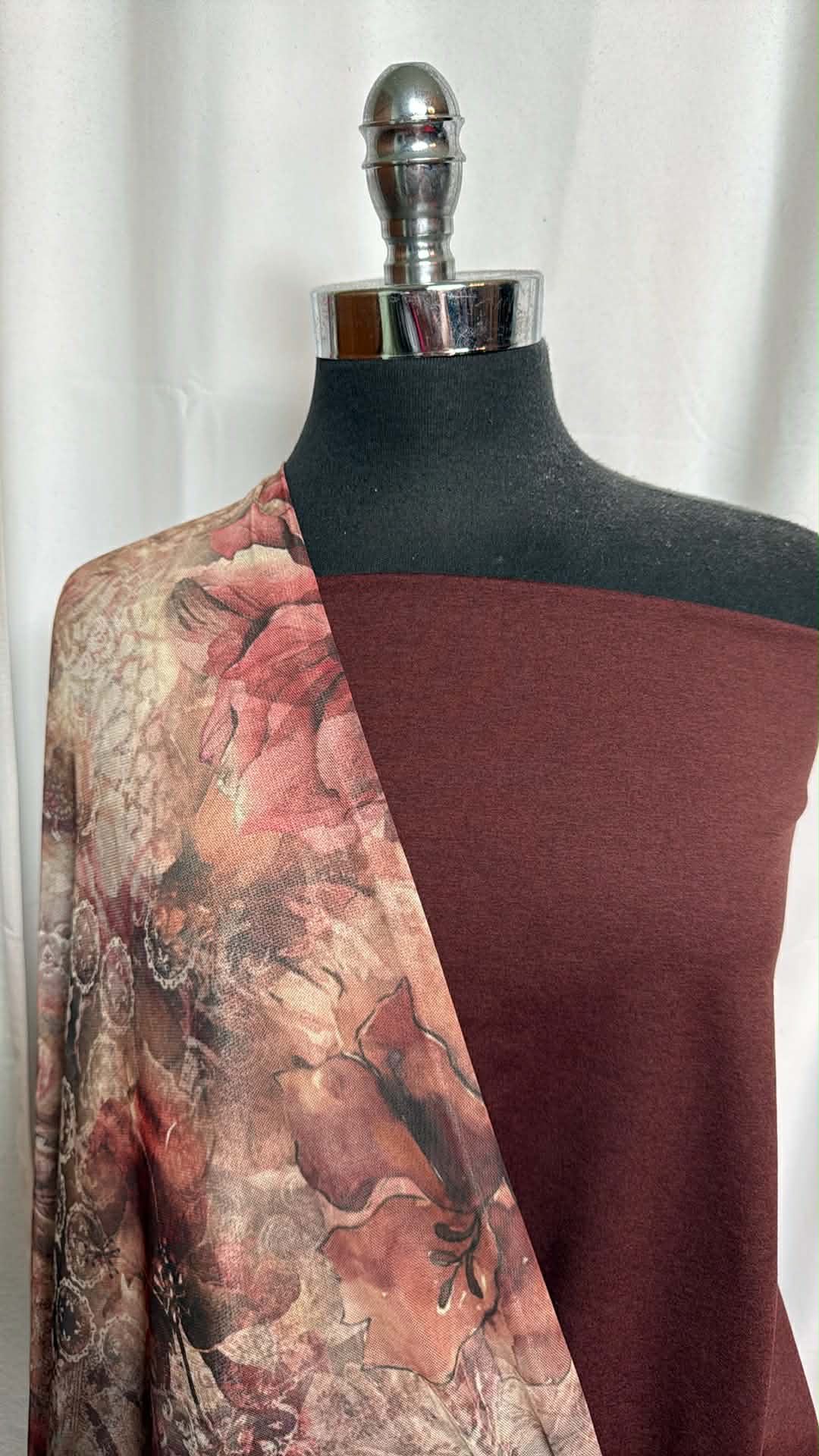 BROWN/FLORAL MESH BUNDLE : 1.5YD Brown Peached PF & 2YD Floral Stretch Mesh : A29796