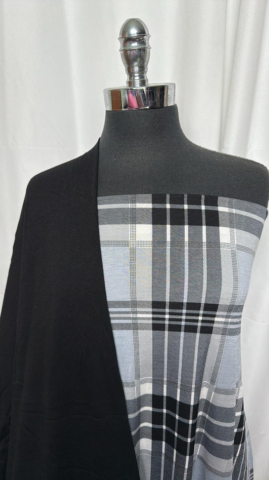 BLACK/GREY PLAID BUNDLE : 2YD Grey Plaid ITY & 2YD Black Pima Cotton Jersey : A27096