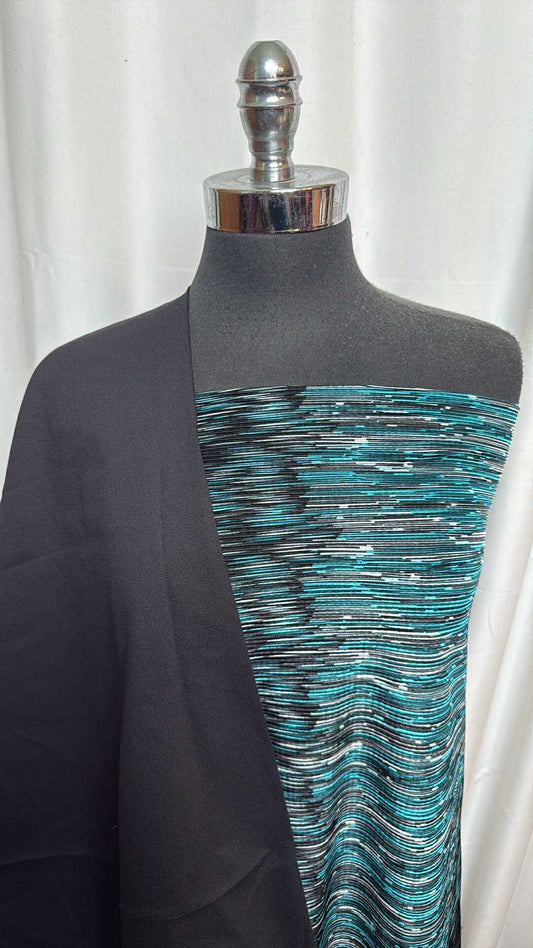 BLACK/ABSTRACT TURQUOISE BUNDLE : 2YD Black Millennium & 2YD Turquoise/Black Crinkle Woven : A28247