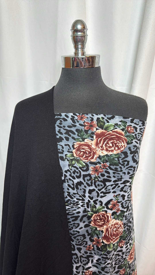 BLACK/LEOPARD FLORAL BUNDLE : 2.5YD Leopard Floral DBP & 2YD Black Brushed PRS FT : A28748