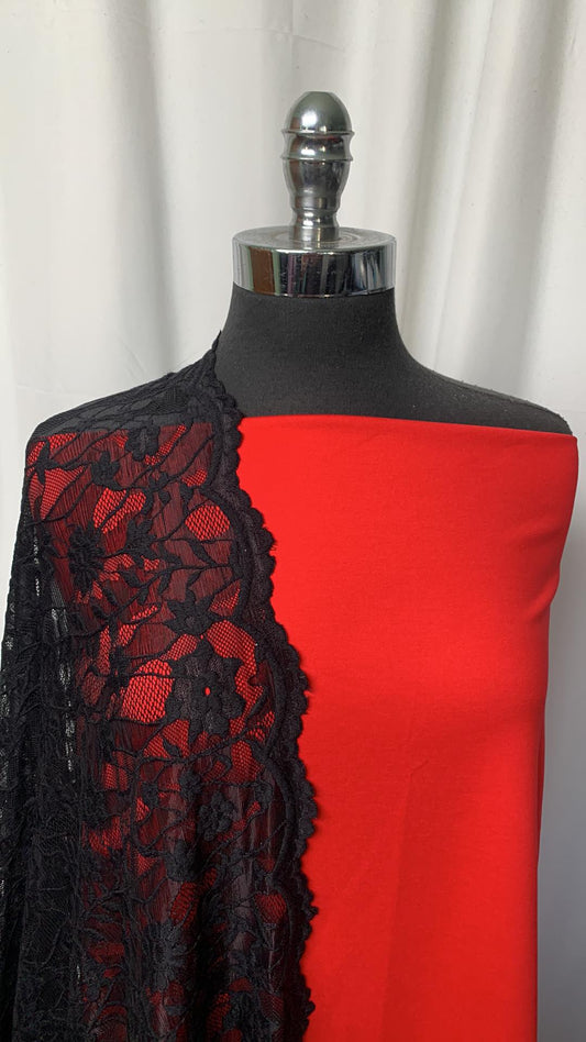 RED/BLACK LACE BUNDLE : 2YD Black Stretch Lace & 2YD Red Peached PF : A1860