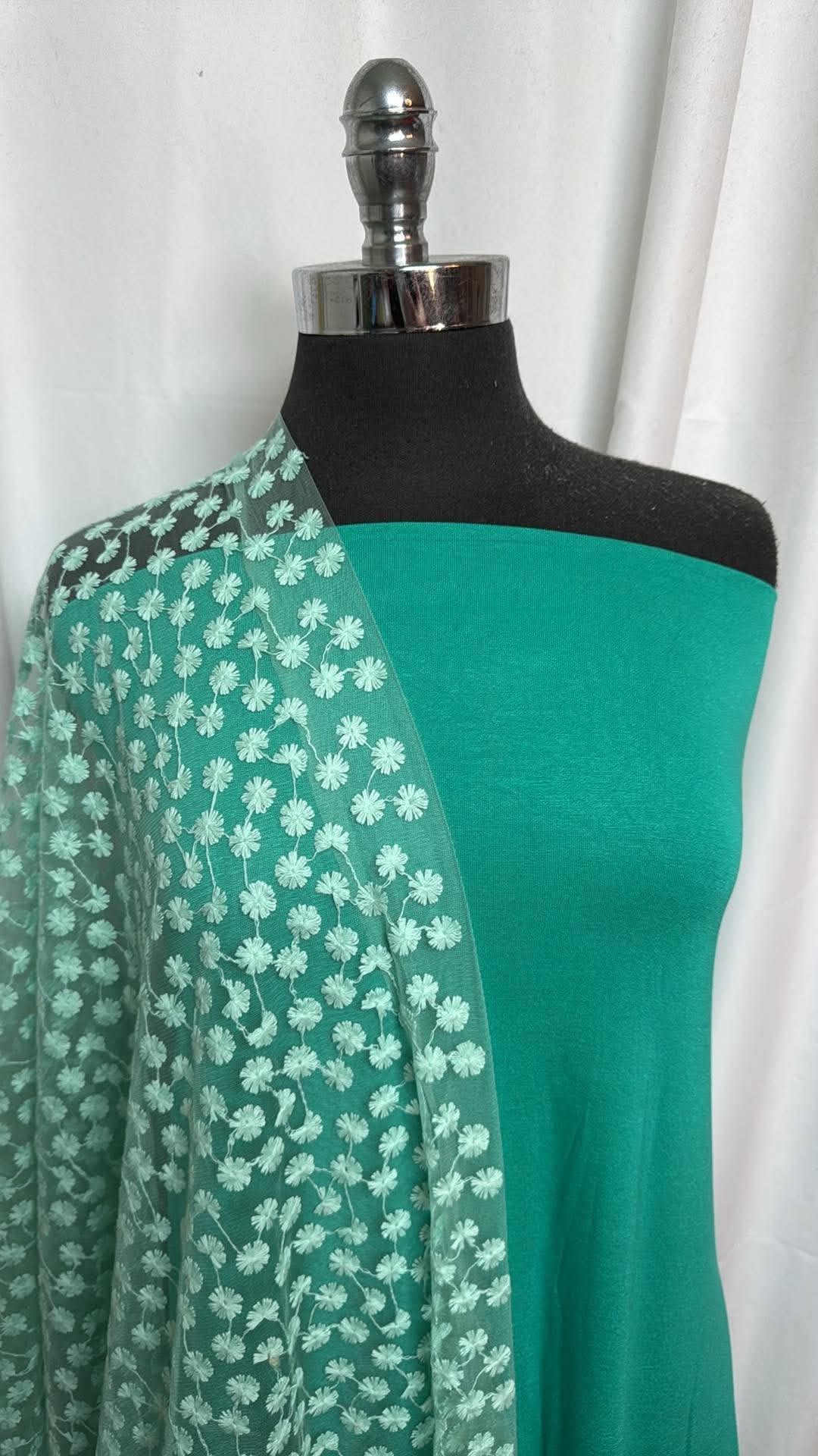 GREEN/EMBROIDERED TULLE BUNDLE : 2YD Embroidered Tulle & 2YD Green R/S : A30614