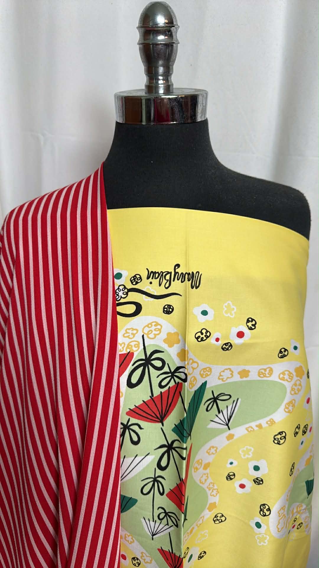 YELLOW/RED STRIPE BUNDLE : 2YD Yellow Double-Border Cotton Woven & 2YD Red Stripe Bubble Crepe : A29723
