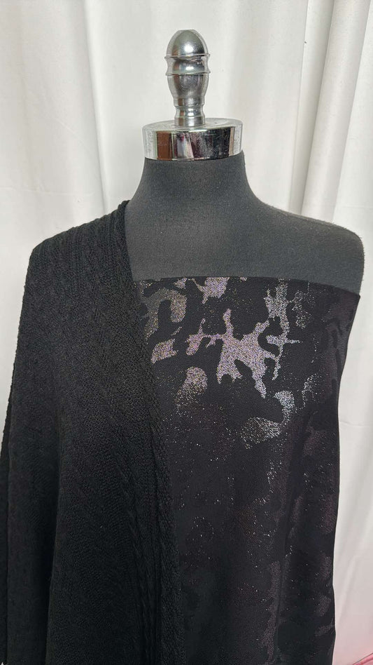 BLACK LUREX CAMO/CABLE BUNDLE : 2YD Black Camo Stretch Twill w/Lurex (Vertical Stretch) & 2YD Black Cable Sweater : A27322