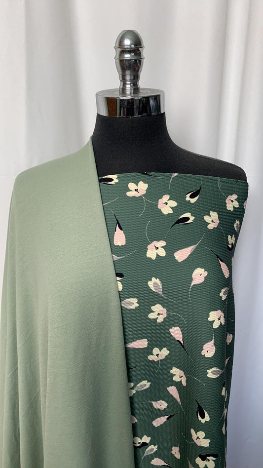 SAGE/FLORAL BUNDLE : 2YD Floral Textured N/S & 2YD Solid Sage PRS FT : A1975
