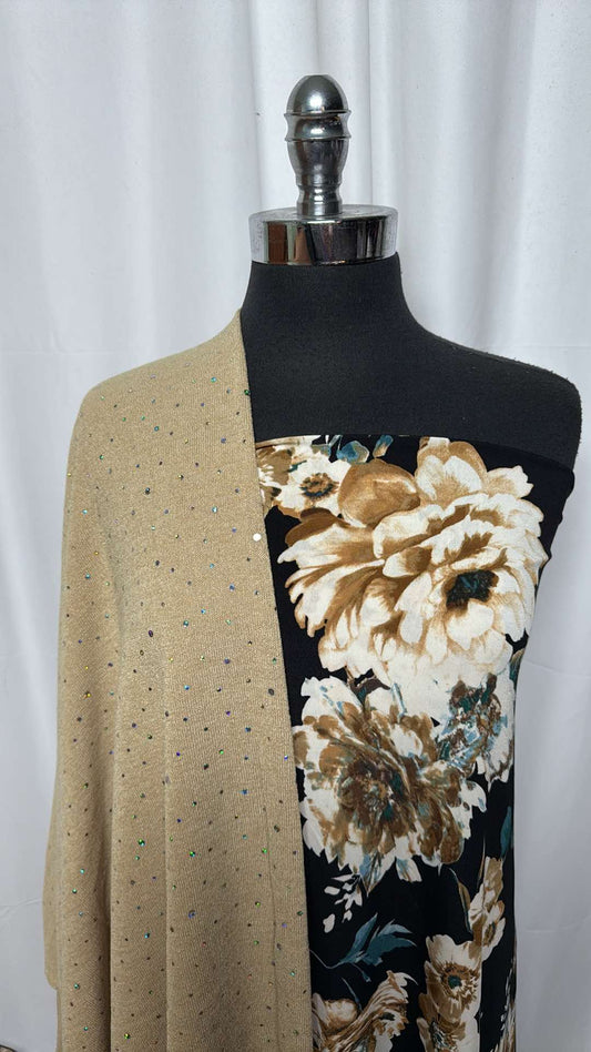 TAUPE FOIL/FLORAL BUNDLE : 2YD Taupe Foil Dot Hacci SK & 1+YD Floral ITY : A26803