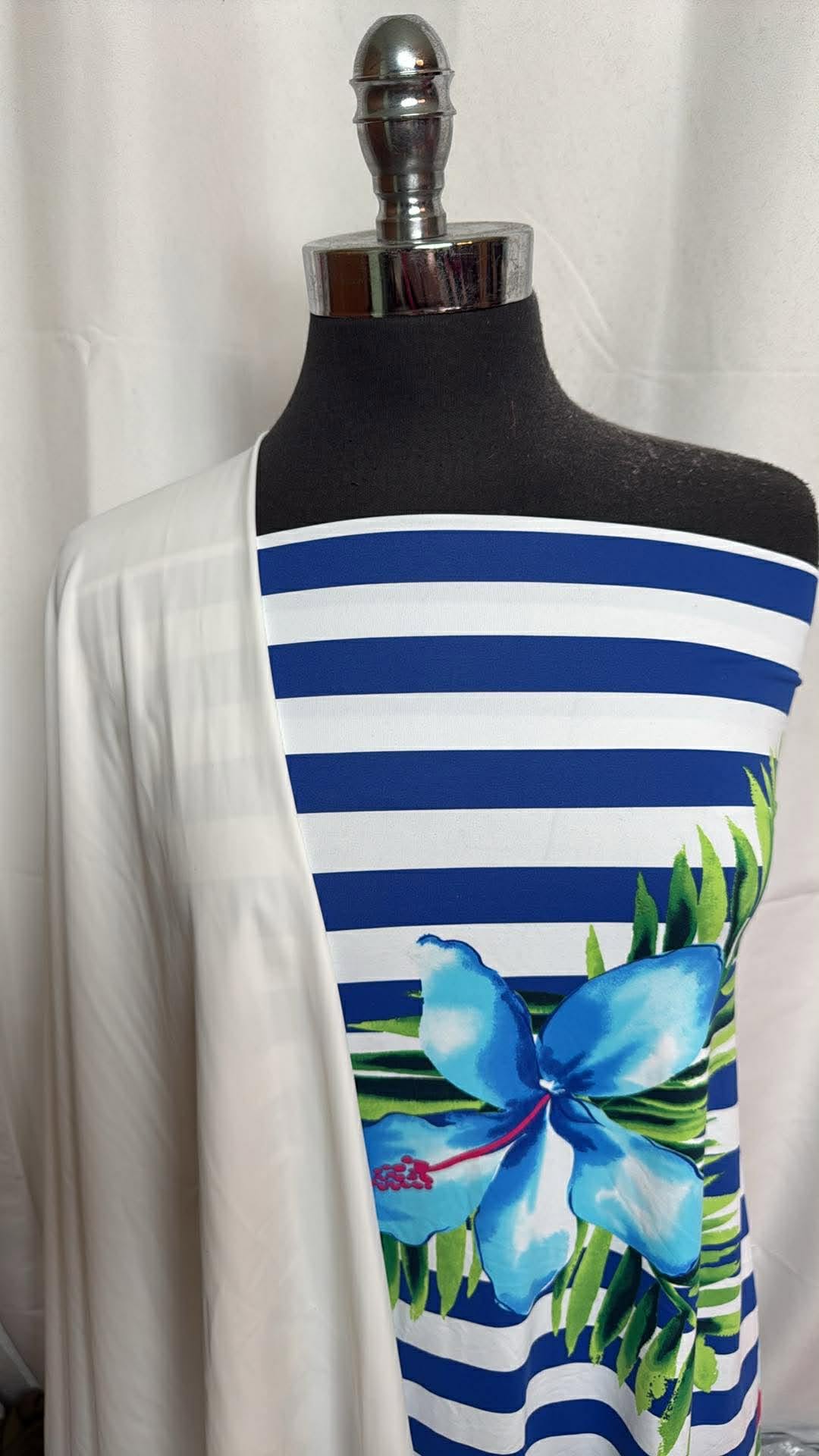 WHITE/HIBISCUS-STRIPE BUNDLE : 1YD Hibiscus/Stripe N/S Swim Panel & 1YD White N/S Swim : A30007