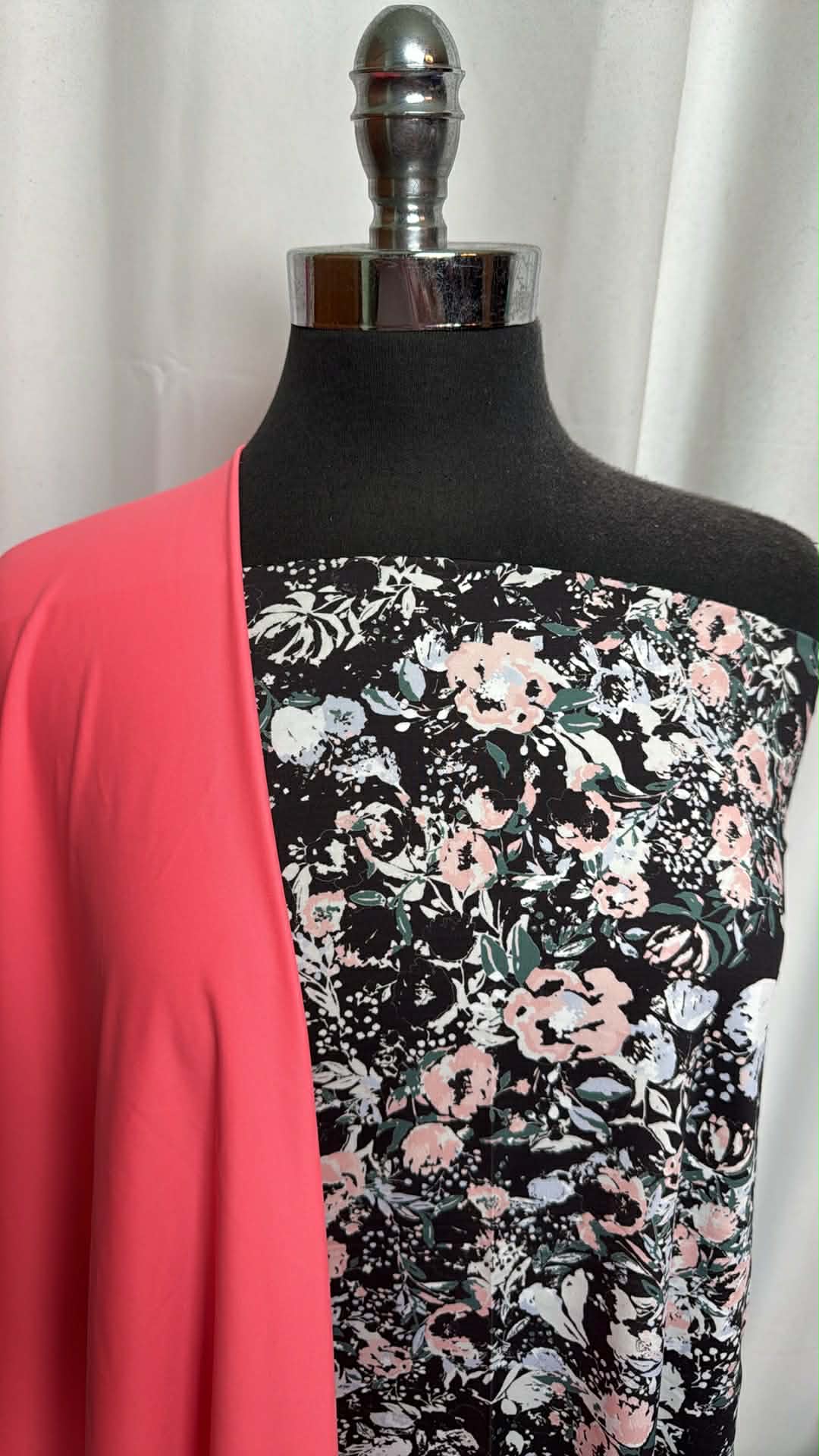 CORAL/BLACK FLORAL BUNDLE : 1YD Black Floral N/S Swim & 1YD Coral N/S Swim : A29833