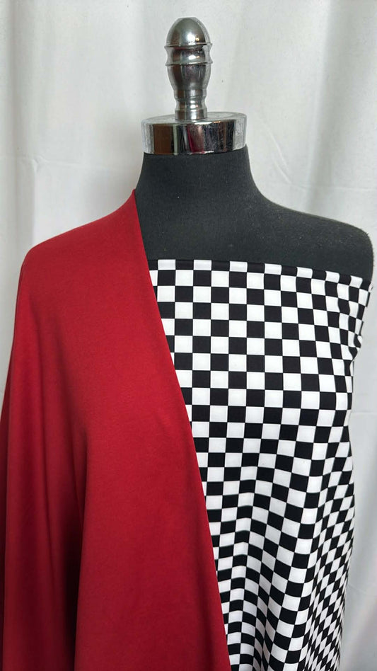 RED/BLACK-WHITE CHECK BUNDLE : 1+YD Red Peached PF & 1+YD Black/White Check Peached PF : A29711