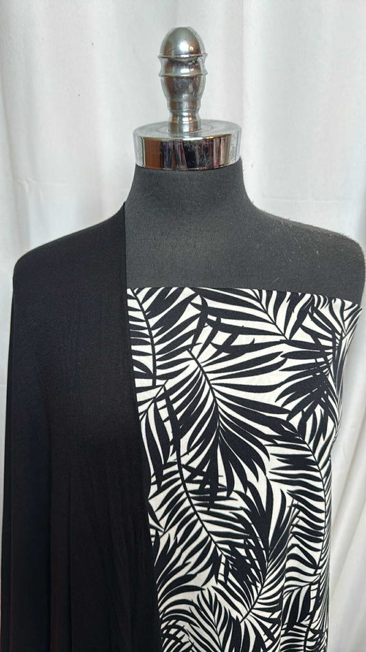 BLACK/WHITE LEAVES BUNDLE : 2YD Black/White Leaves P/S DK & 2YD Black Modal/Spandex : A28344