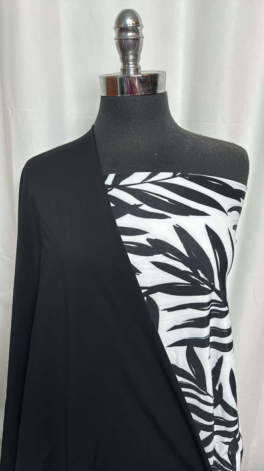 BLACK/WHITE LEAVES BUNDLE : 1.5YD Black/White Leaves N/S Swim & 1.5YD Black N/S Swim : A29406