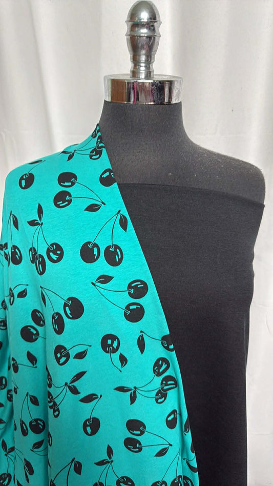 BLACK/TURQUOISE CHERRIES BUNDLE : 2YD Turquoise Cherries C/S & 1.5YD Black Peached PF : A29589