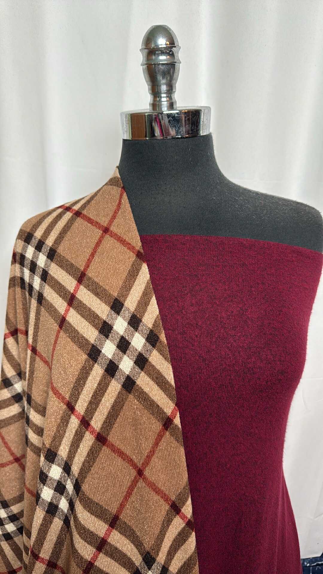 BURGUNDY/TAN PLAID BUNDLE : 3YD Tan Plaid Hacci SK & 3YD Burgundy Brushed Hacci SK : A29115