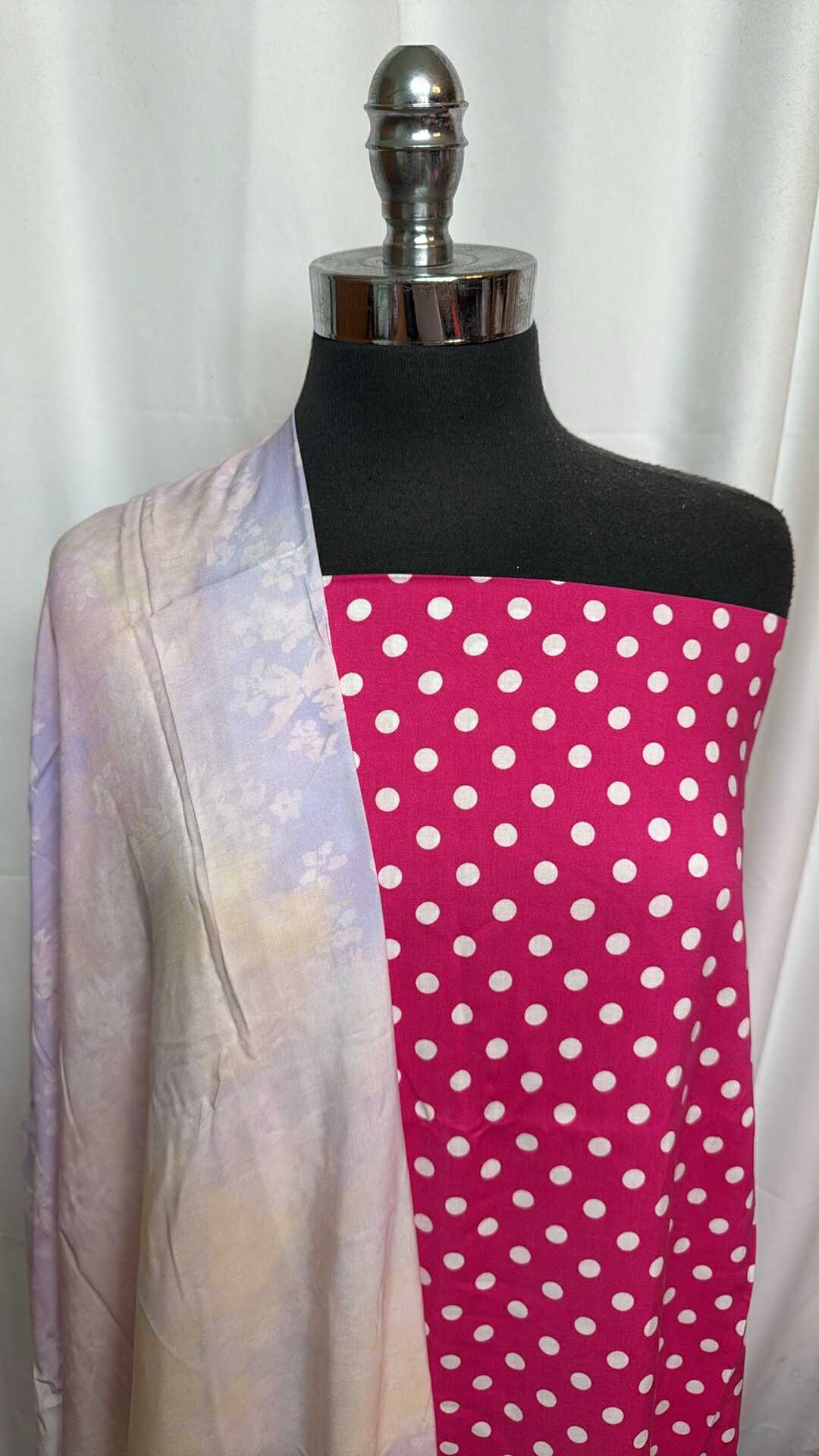 PINK DOT/TIE DYE BUNDLE : 2YD Pink Dot Rayon Challis & 3YD Tie Dye Rayon Challis : A27821