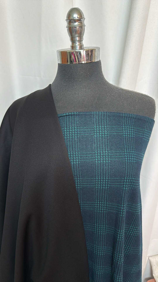 BLACK/DARK GREEN PLAID BUNDLE : 2YD Dark Green Plaid Brushed Hacci SK & 2YD Black Poly Fleece : A28869