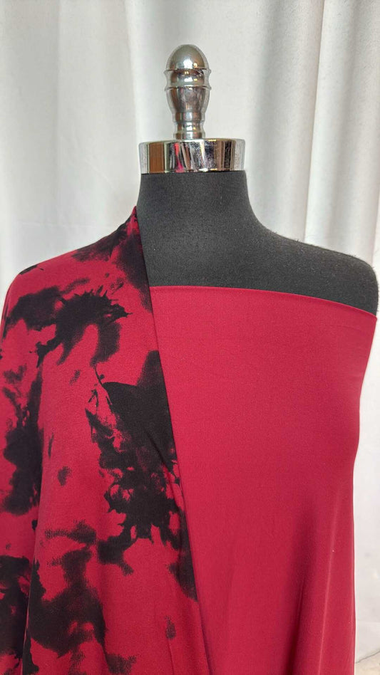 RED/BLACK TIE DYE BUNDLE : 2YD Red Yoga PF & 2YD Red/Black Tie Dye Brushed Cotton FT : A28839