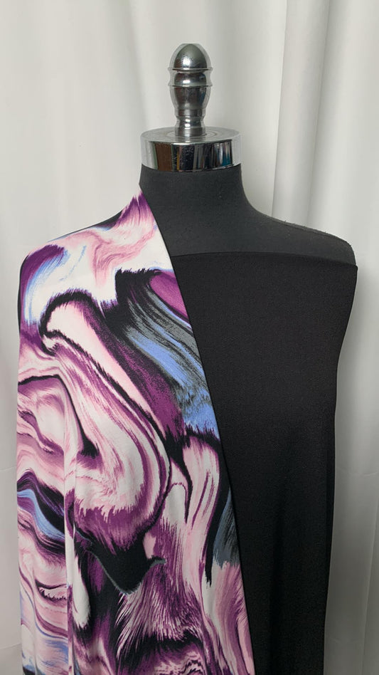 BLACK/PURPLE SWIRL BUNDLE : 2YD Black Crepe Scuba & 2YD Purple Swirl DBP : A2226