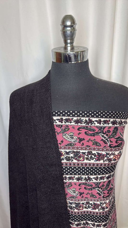 BLACK CHENILLE/FLORAL STRIPE BUNDLE : 2YD Black Chenille & 2YD Floral/Paisley Stripe SBP : A26738