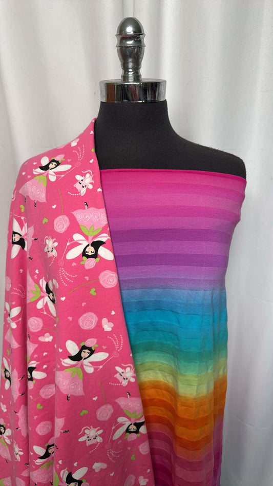 FAIRY/OMBRE STRIPE BUNDLE : 1YD Pink Fairy C/S Sweatshirt Fleece & 1YD Ombre Stripe C/S : A26585