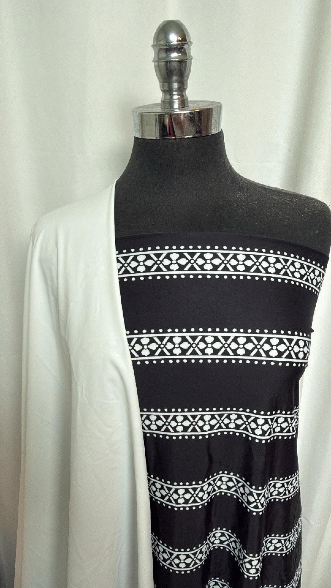 WHITE/BLACK STRIPE BUNDLE : 1.5YD Black/White Stripe N/S Swim & 1YD White N/S Swim (Read Descr.) : A30561