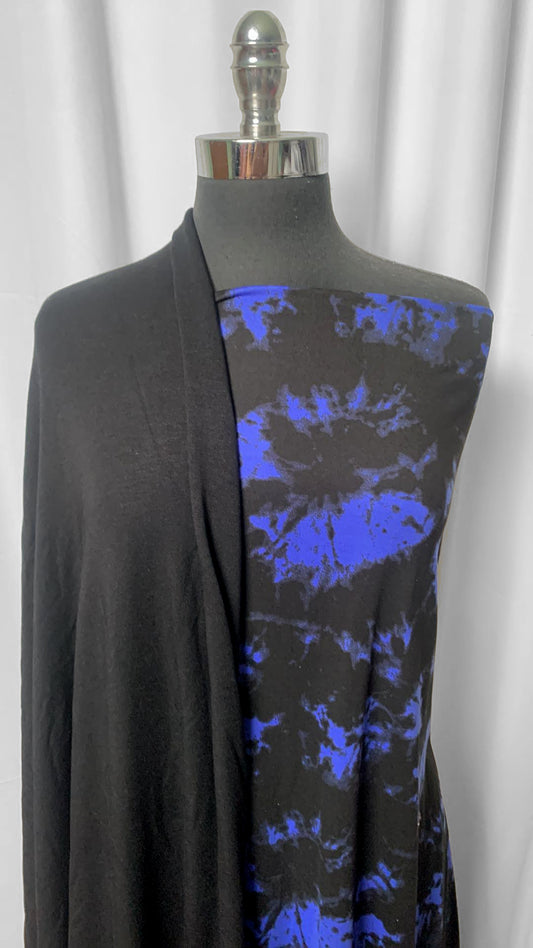 BLACK/BLUE TIE DYE BUNDLE : 2YD Black Modal FT & 2YD Black/Blue Tie Dye DBP : A2421