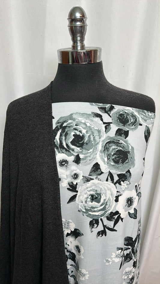 CHARCOAL/MONOCHROME FLORAL BUNDLE : 2YD Monochrome Floral DBP & 2YD Charcoal Brushed Hacci SK : A30111