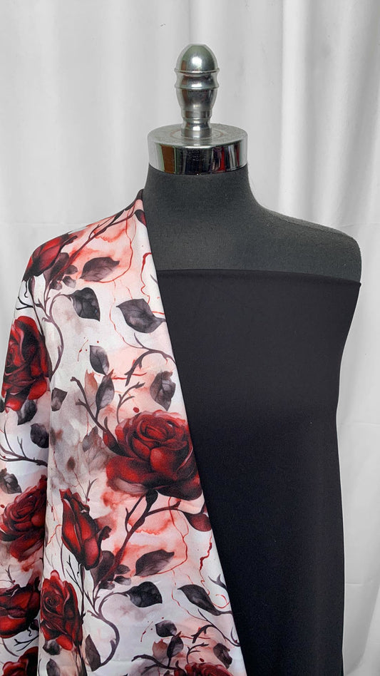 BLACK/ROSE & THORN BUNDLE : 2YD Black Supplex & 1YD Rose & Thorn P/S Fleece : A25428