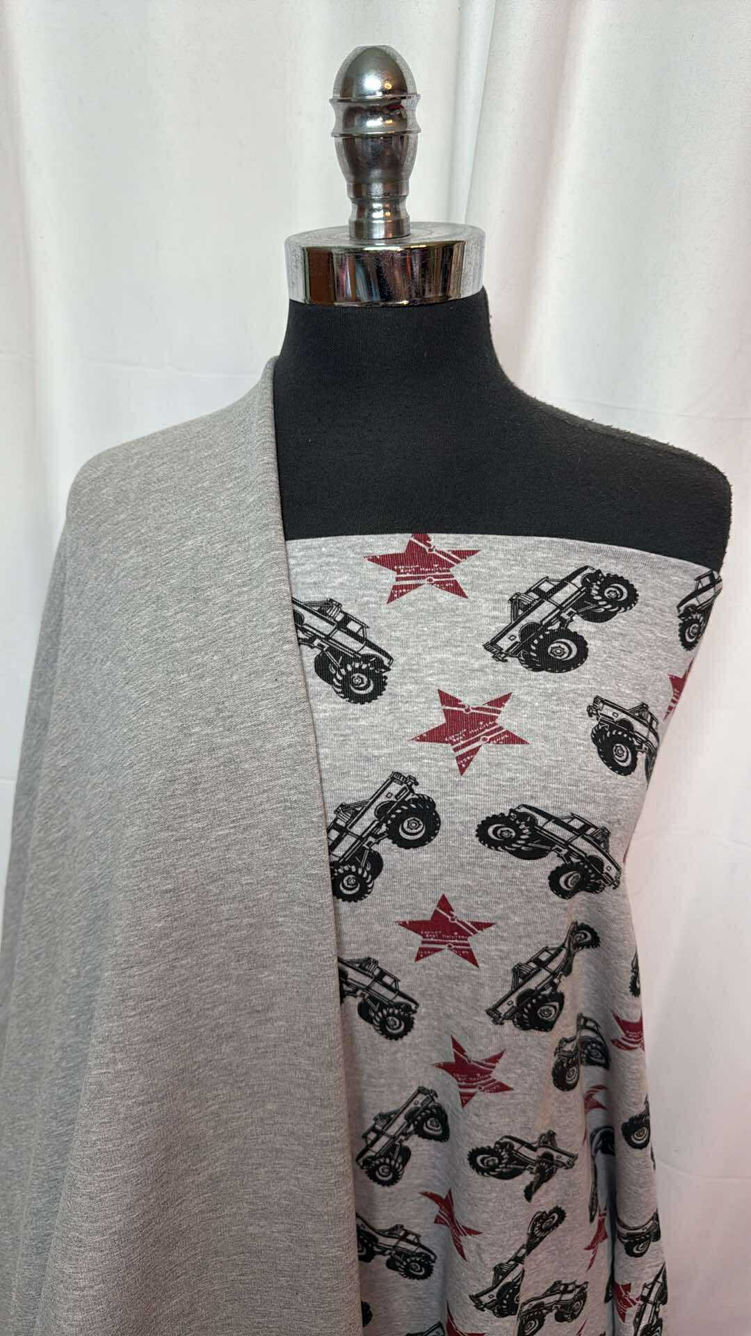 GREY/MONSTER TRUCKS BUNDLE : 2YD Grey Modal Brushed FT & 1+YD Grey Monster Trucks Cotton 1x1 Rib : A27447