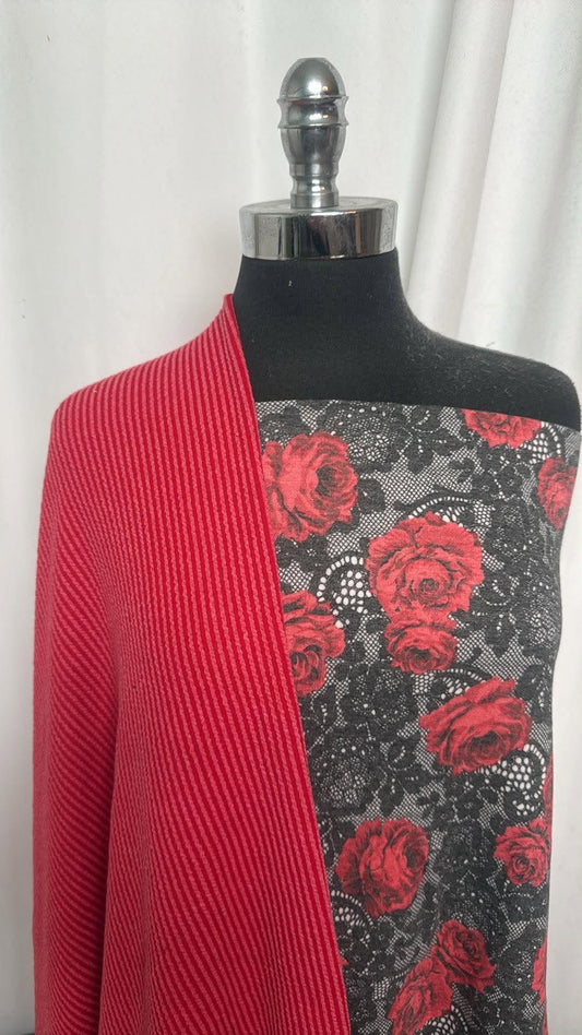 RED/LACE ROSES BUNDLE : 2YD Lace Roses PRS FT & 1YD Red Urban Rib : A30891