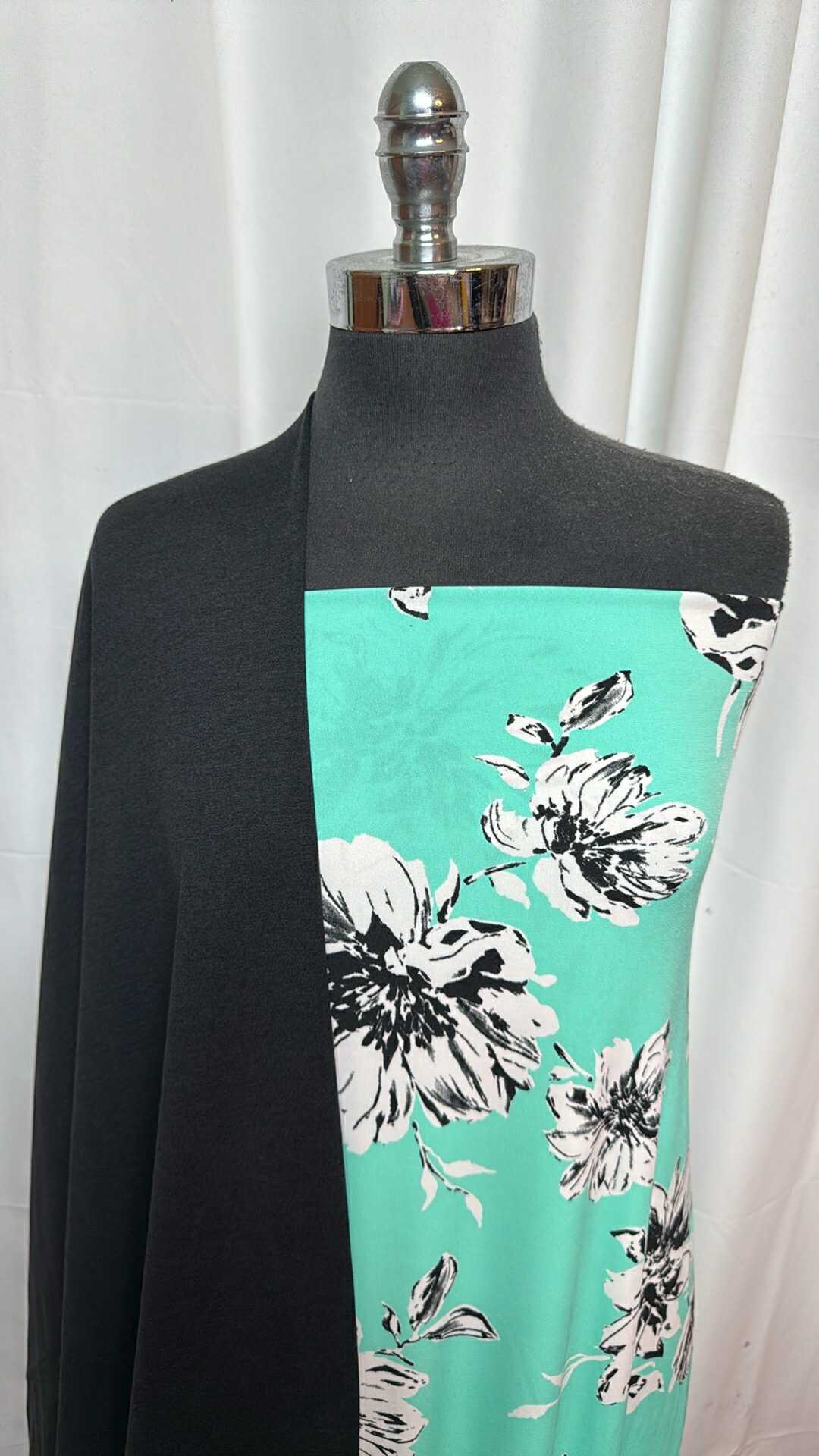 BLACK/MINT FLORAL BUNDLE : 3YD Mint Floral ITY & 2YD Black 2-Tone Peached PF : A27495