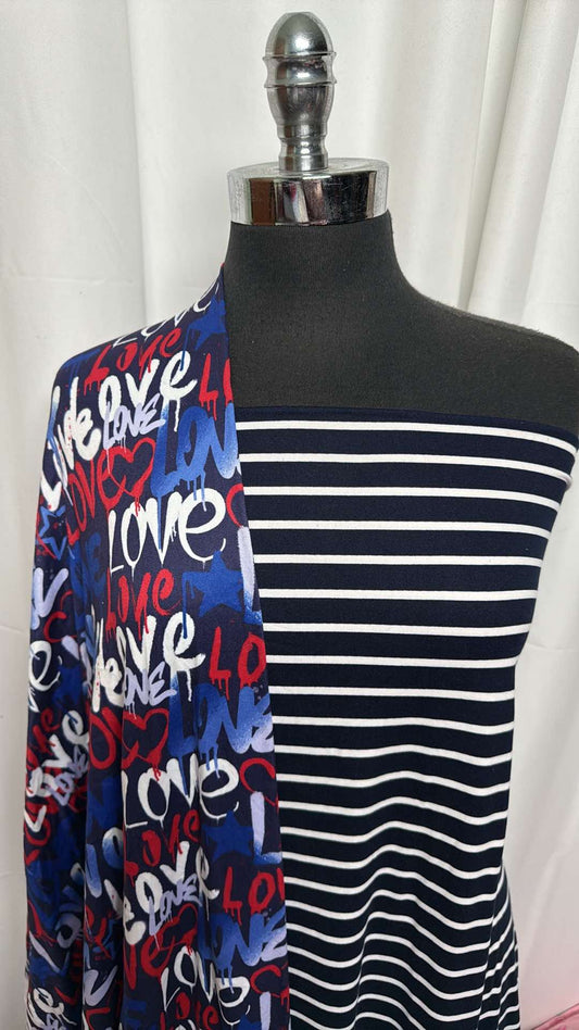 NAVY STRIPE/LOVE BUNDLE : 2YD Navy Stripe DBP & 1YD Love DBP : A27323