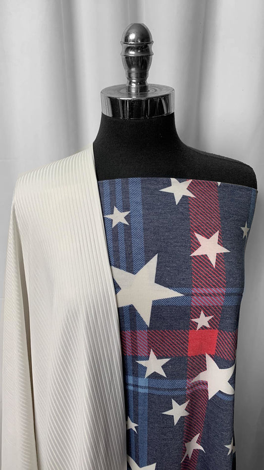 PLAID/STARS BUNDLE : 2YD Plaid/Stars PRS Jersey & 2YD Ivory Poly/Spandex Rib : A25003