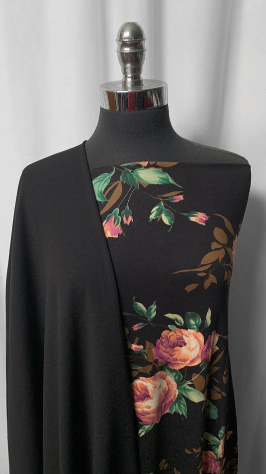 BLACK/BLACK FLORAL BUNDLE : 2YD Black Liverpool & 2YD Black Floral R/S : A25033