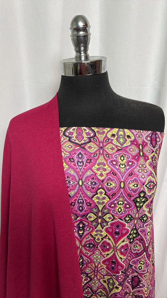 DRAGONFRUIT-SANGRIA/MOTIF BUNDLE : 2YD Pink/Yellow Motif Top-Weight PF & 2YD Dragonfruit/Sangria Peached PF : A30202