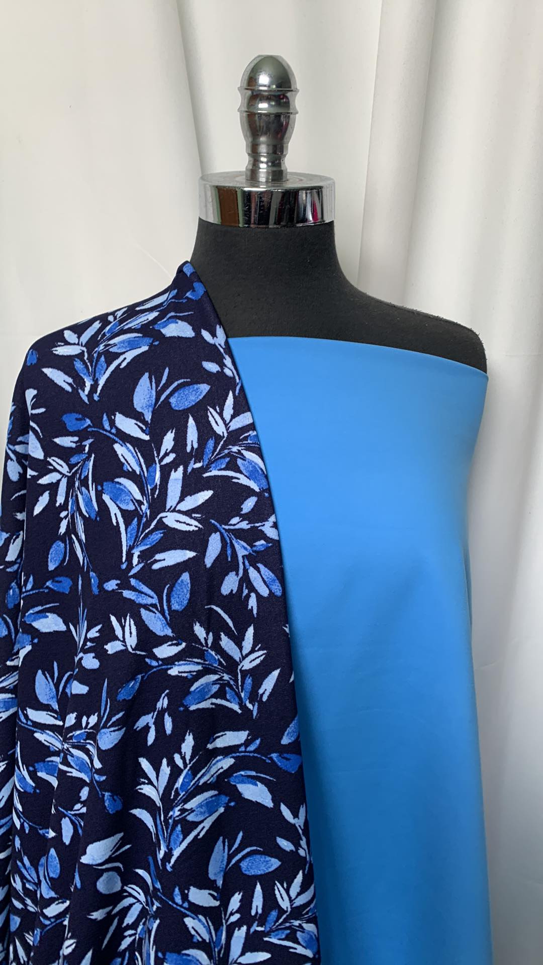 BLUE/NAVY LEAVES BUNDLE : 2YD Leaves Crepe Scuba & 2YD Blue Peached PF : A2263