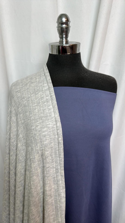 PERIWINKLE/GREY BUNDLE : 2YD Periwinkle Top-Weight Yoga PF & 3YD Heather Grey Wide Rib Brushed Hacci SK : A30670