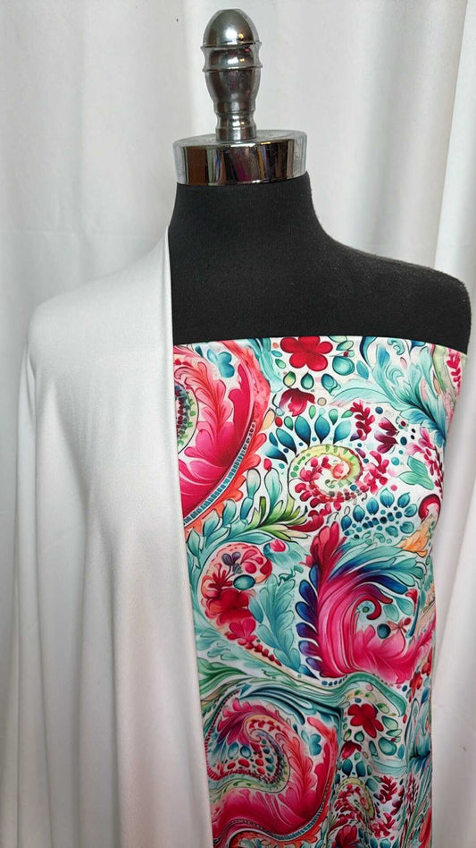 WHITE/DAY PAISLEY BUNDLE : 1+YD Day Paisley 396gsm P/S PF  & 1.5YD White PF Rib : A27533