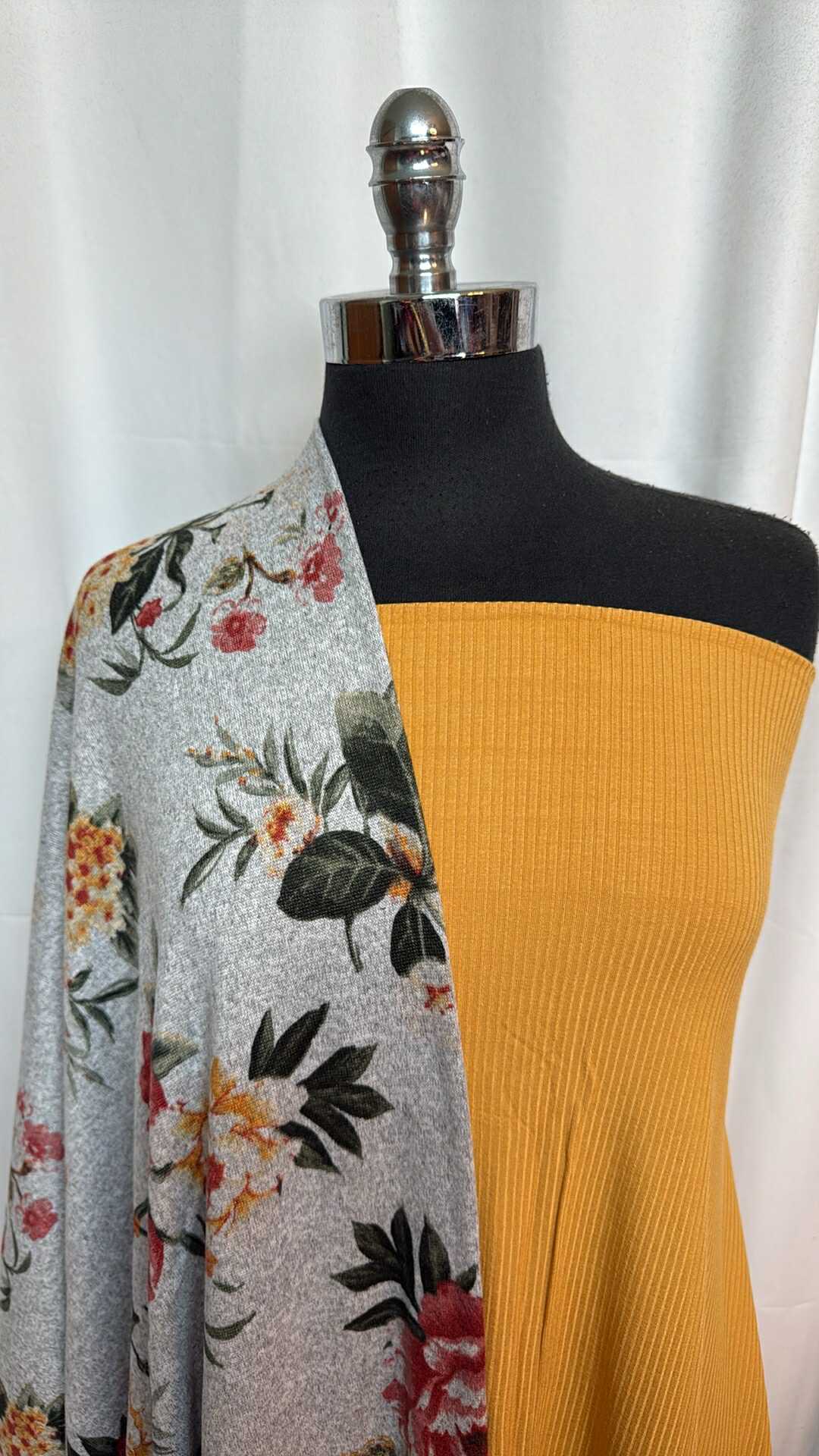 MUSTARD/GREY FLORAL BUNDLE : 2YD Mustard R/S Rib & 2YD Grey Floral Brushed Hacci SK : A28768