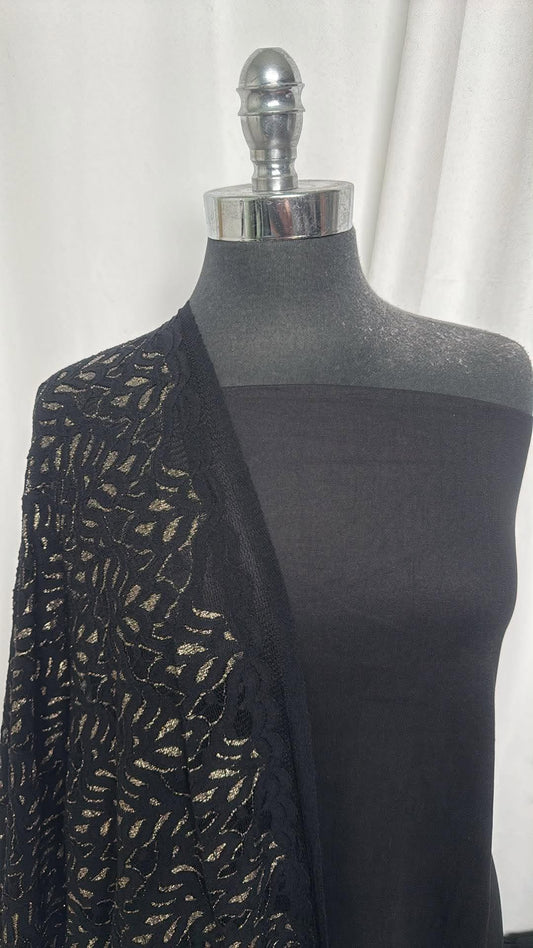 BLACK/GOLD LACE BUNDLE : 2YD Black DBP & 2YD Black/Gold Stretch Lace : A30826