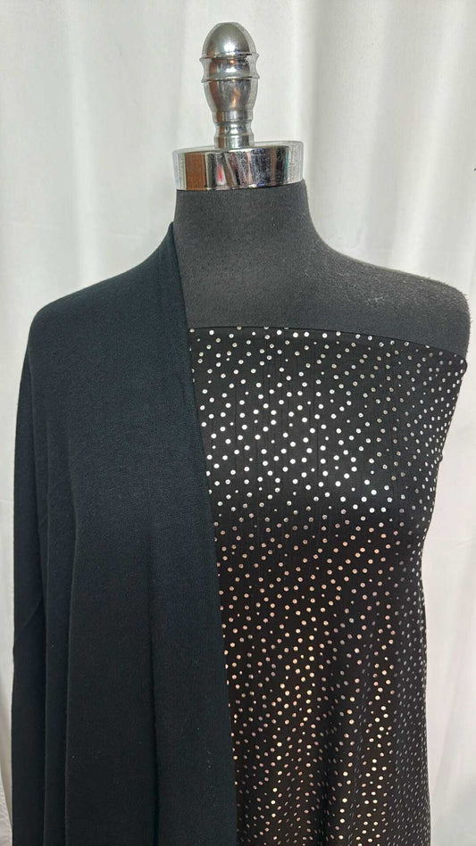 BLACK/FOIL DOT BUNDLE : 2YD Black Foil Dot ITY & 2YD Black Brushed Hacci SK : A29255