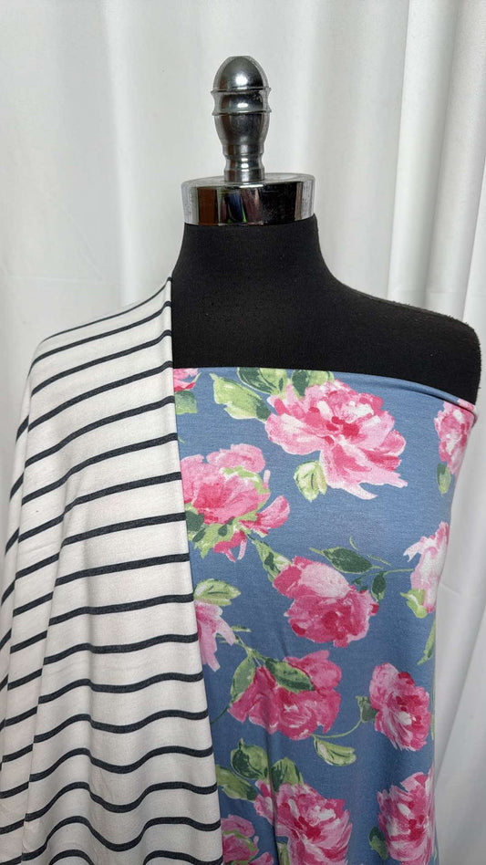 BLUE-PINK FLORAL/STRIPE BUNDLE : 2YD Blue/Pink Floral PRS FT & 2YD Stripe PRS FT : A27143