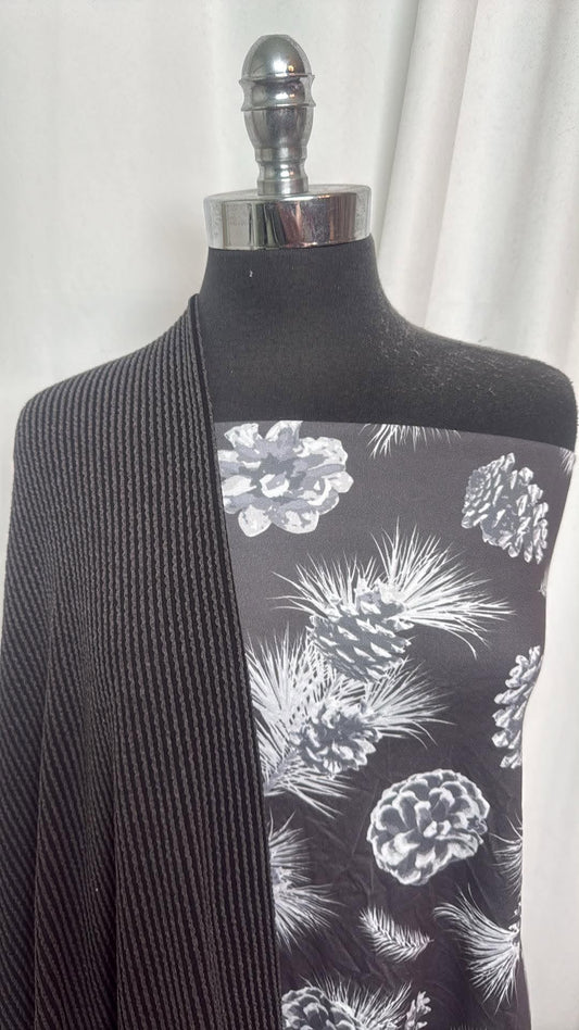 BLACK/CHARCOAL PINECONES BUNDLE : 1.5YD Charcoal Pinecones DBP & 2YD Black Urban Rib : A30892
