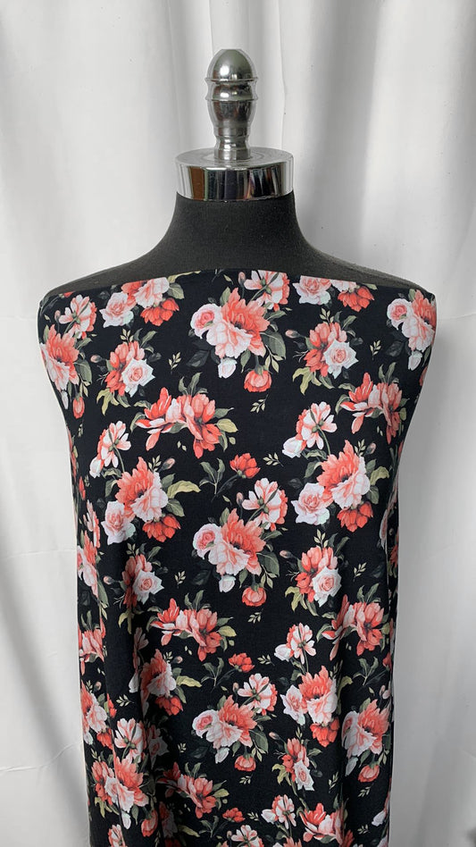 Black Floral - 95/5 Cotton/Spandex - By the Yard