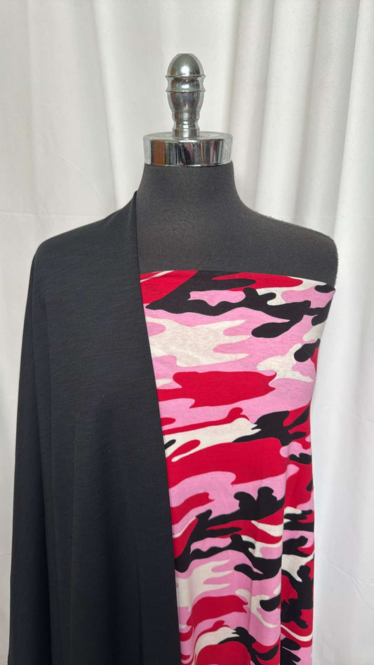 BLACK/PINK CAMO BUNDLE : 2YD Camo Light-Weight C/S  & 1+YD Black 2-Tone Ribbed PF : A26466
