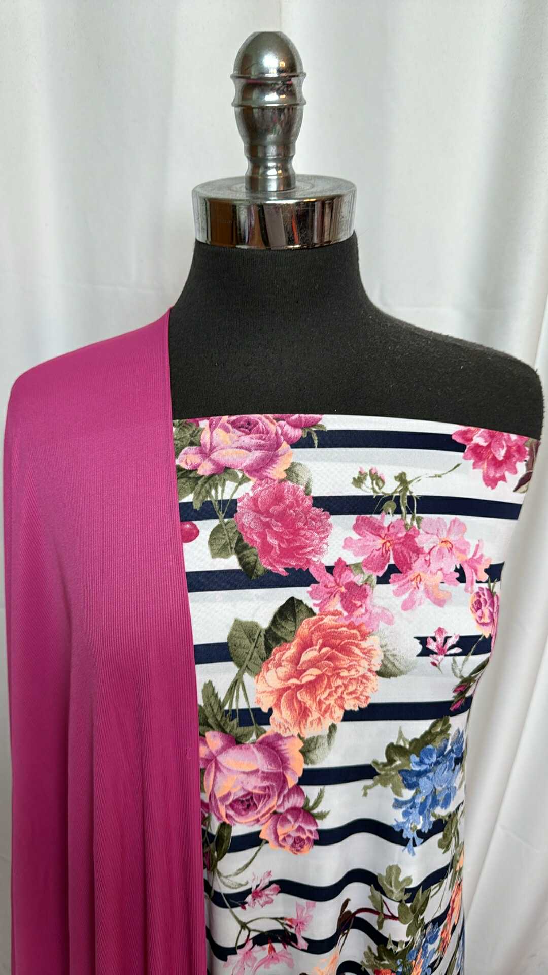 FUCHSIA/STRIPE FLORAL BUNDLE : 2YD Stripe/Floral Venezia & 2YD Fuchsia P/S Rib : A27822