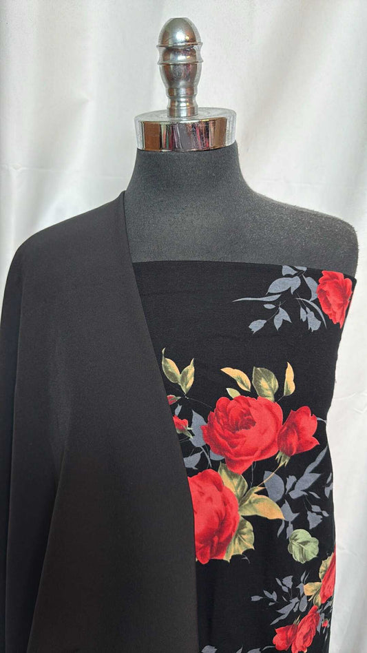 BLACK SOFTSHELL/FLORAL BUNDLE : 2YD Black Softshell & 2YD Black Floral Brushed C/S FT : A28437